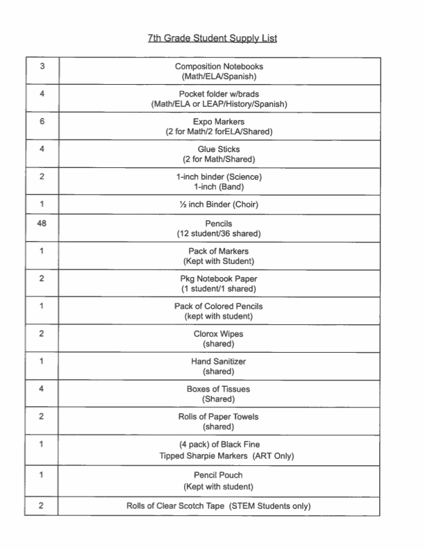  supply list